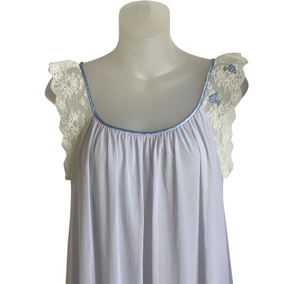 Vintage 1960's Claire Sandra By Lucie Ann Nightgown Long Satin Lace Sheer Flowy - Picture 7 of 16